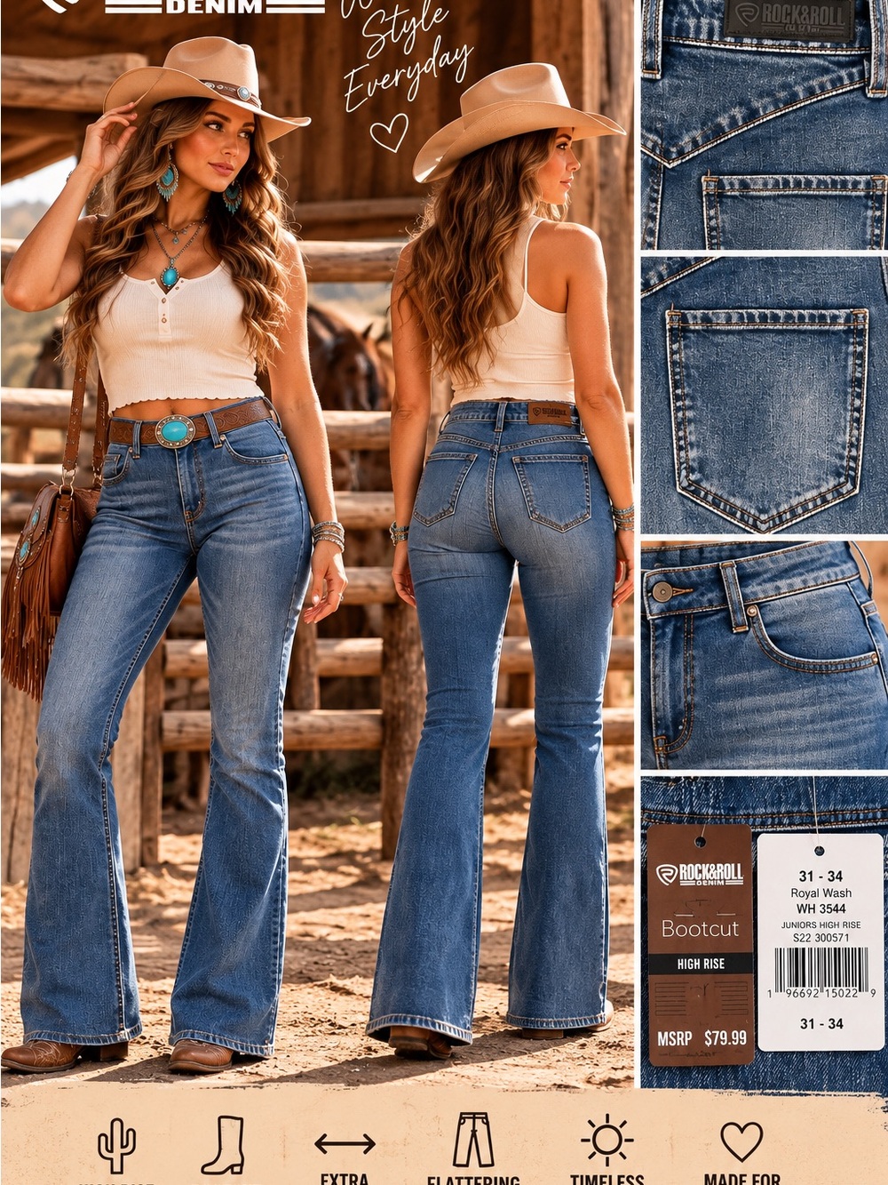 Rock & Roll Denim High Rise Bootcut Jeans | Royal Wash | 31x34 NWT
MSRP $79.99